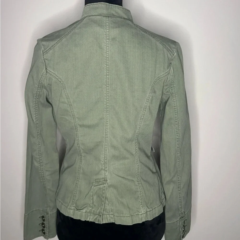 Mossimo Womens Utility Jacket Green Denim Military Button Up Pockets Casual - Picture 7 of 15